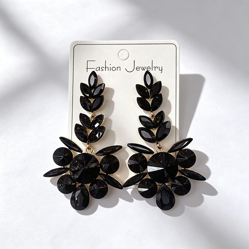 Elaborate Flowers Earrings For Women With Rhinestones, Featuring Zinc Alloy Ear Pins