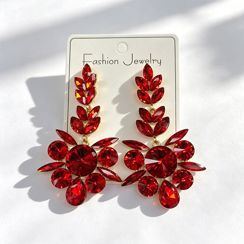 Elaborate Flowers Earrings For Women With Rhinestones, Featuring Zinc Alloy Ear Pins