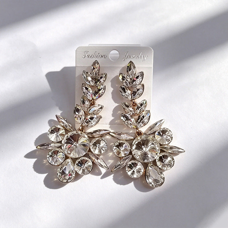 Elaborate Flowers Earrings For Women With Rhinestones, Featuring Zinc Alloy Ear Pins