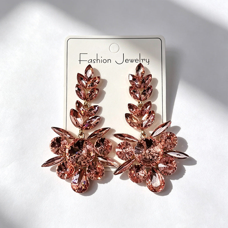 Elaborate Flowers Earrings For Women With Rhinestones, Featuring Zinc Alloy Ear Pins