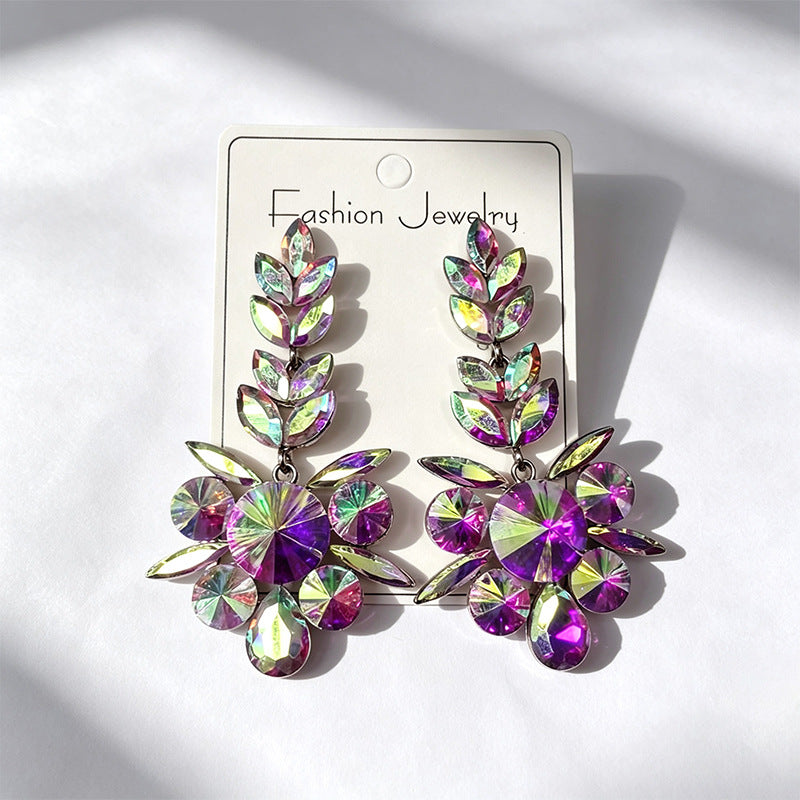 Elaborate Flowers Earrings For Women With Rhinestones, Featuring Zinc Alloy Ear Pins