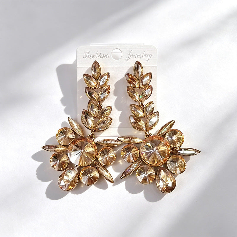 Elaborate Flowers Earrings For Women With Rhinestones, Featuring Zinc Alloy Ear Pins