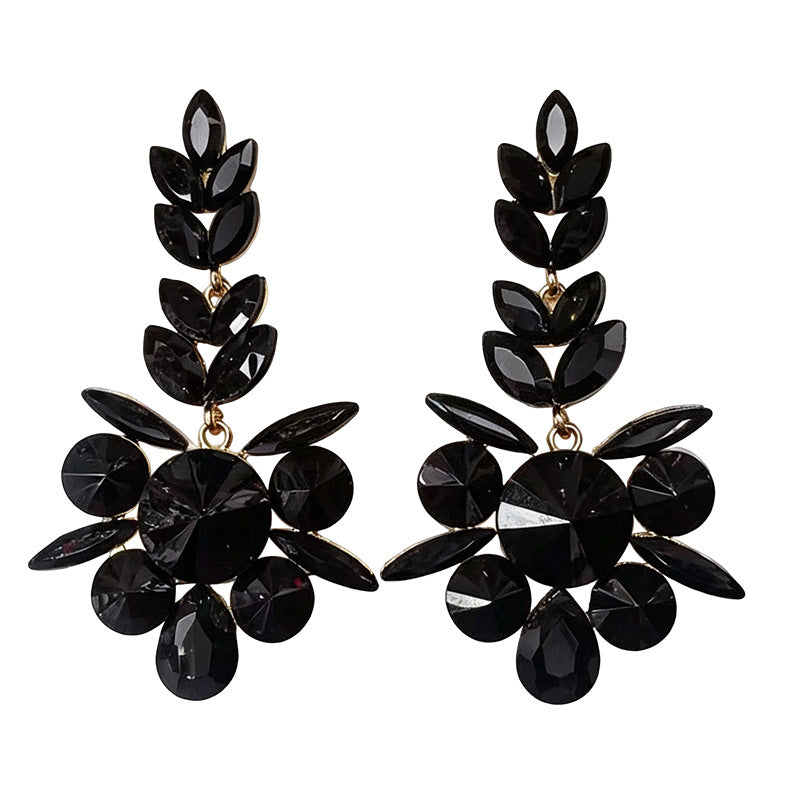 Elaborate Flowers Earrings For Women With Rhinestones, Featuring Zinc Alloy Ear Pins