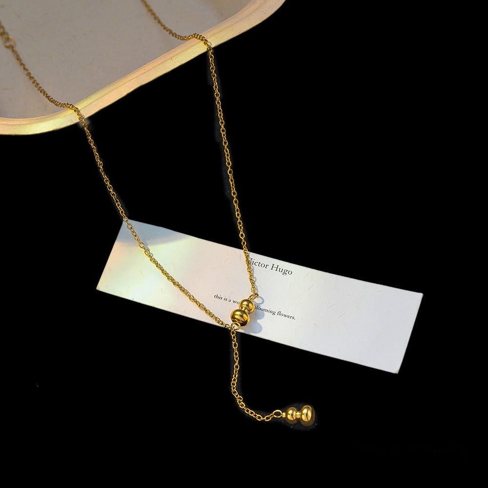 Gourd Necklace For Women With 18K Real Gold Plated Finish And Titanium Steel Pendant Featuring Tassel Craft