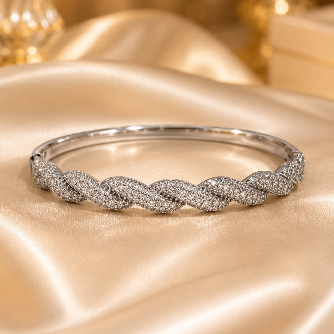 Geometric Copper Bangle With Zircon Inlay In Simple Style For Women
