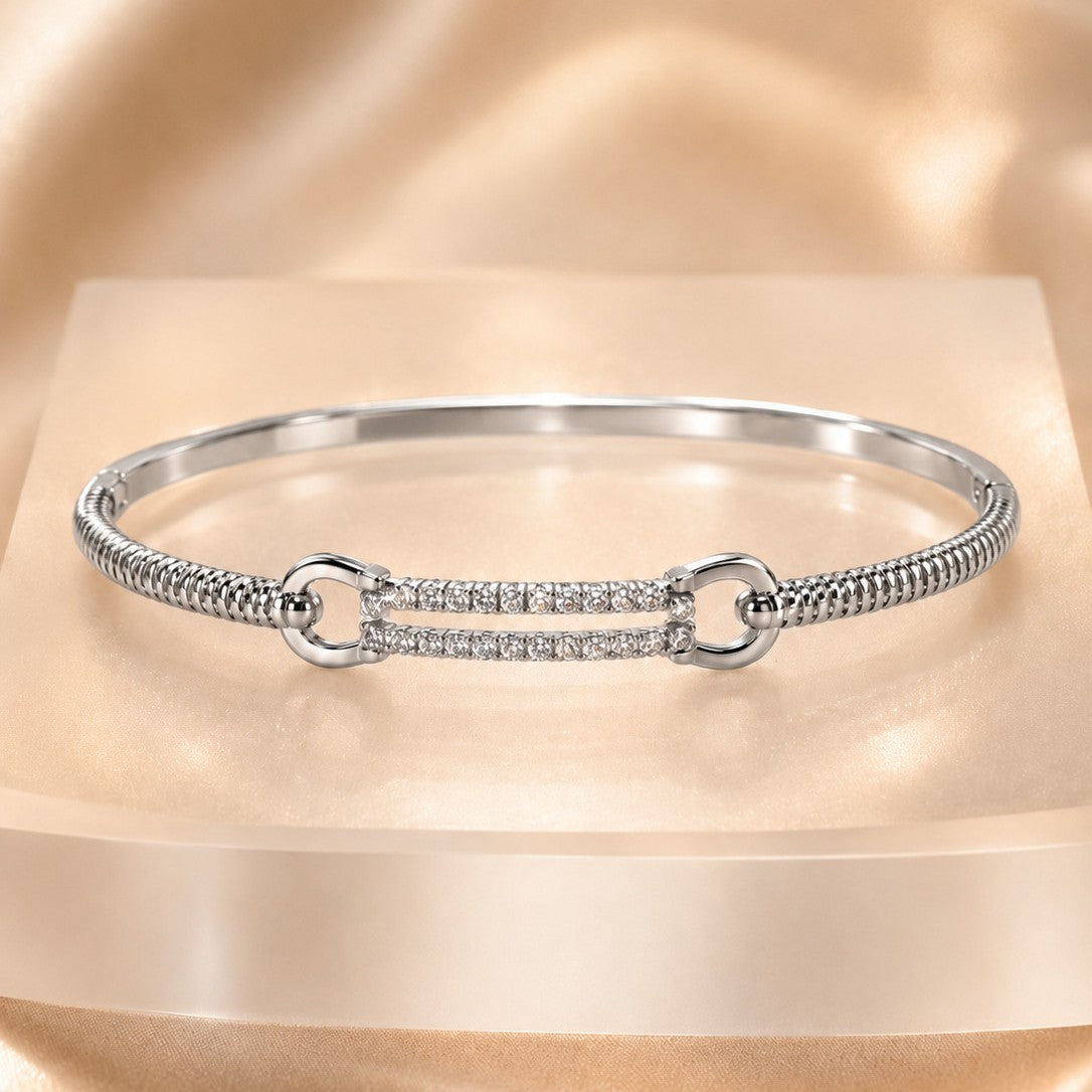 Geometric Twist Copper Bangle With Zircon Inlay In Simple Style For Women