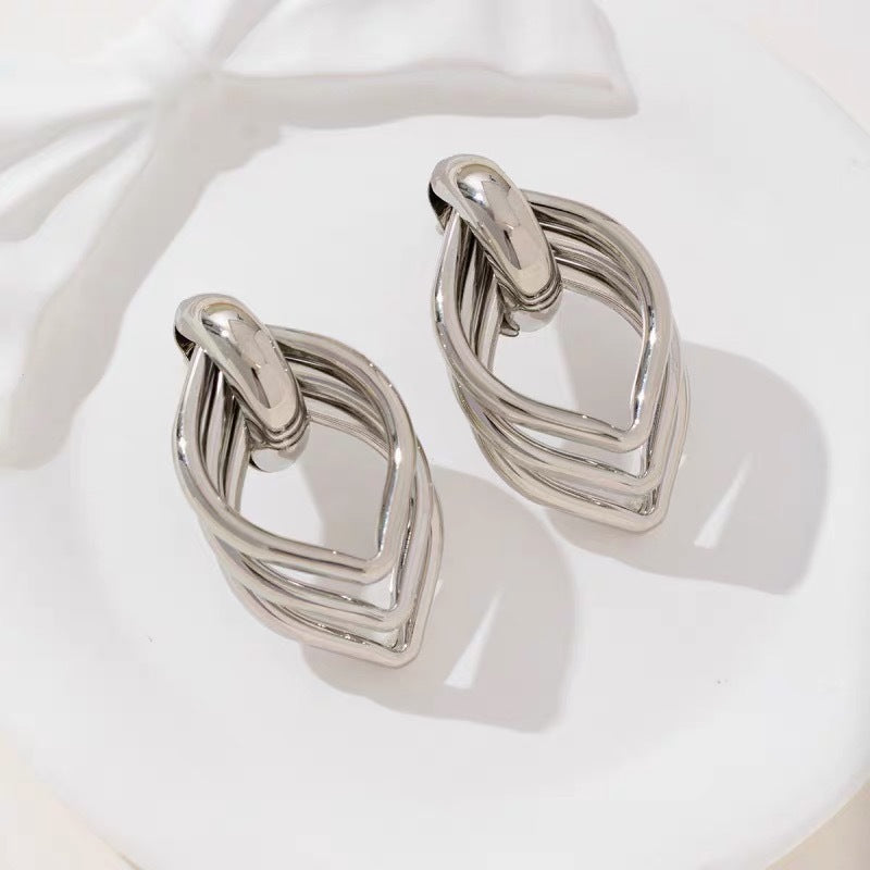 Exaggerated Geometric Gold Earrings With Electroplated Finish And 304 Stainless Steel Posts, Unisex Design