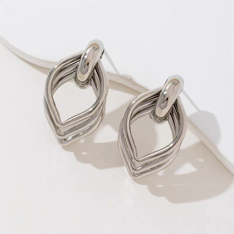 Exaggerated Geometric Gold Earrings With Electroplated Finish And 304 Stainless Steel Posts, Unisex Design