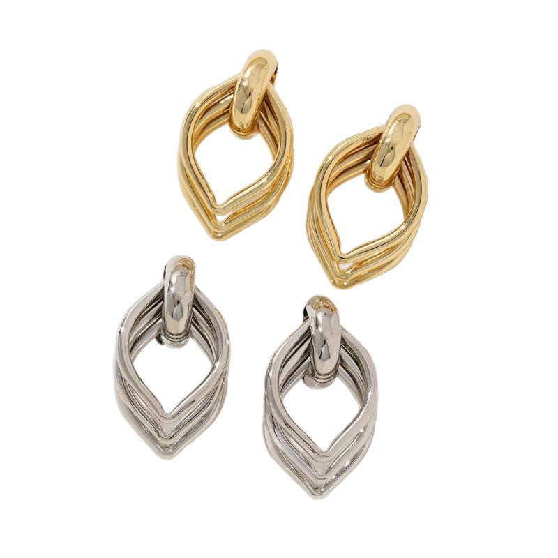 Exaggerated Geometric Gold Earrings With Electroplated Finish And 304 Stainless Steel Posts, Unisex Design