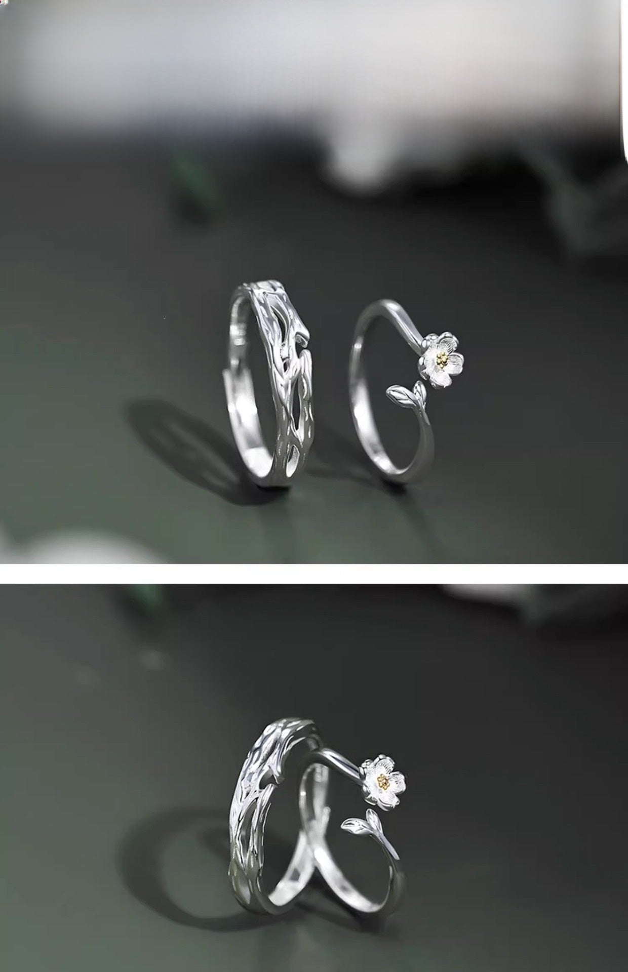 Novelty Flowers Rings For Couples In Electroplated Copper, 1 Pair
