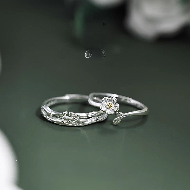 Novelty Flowers Rings For Couples In Electroplated Copper, 1 Pair