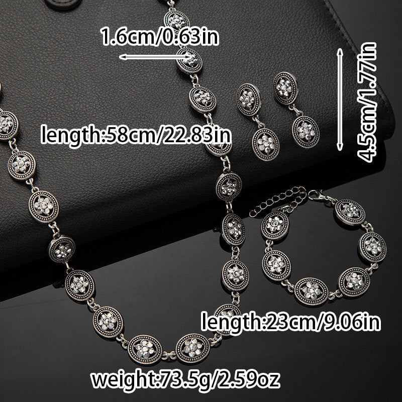 Ethnic Style Flowers Tassel Necklace For Women In Colour Metal With Rhinestones And Cable Chain