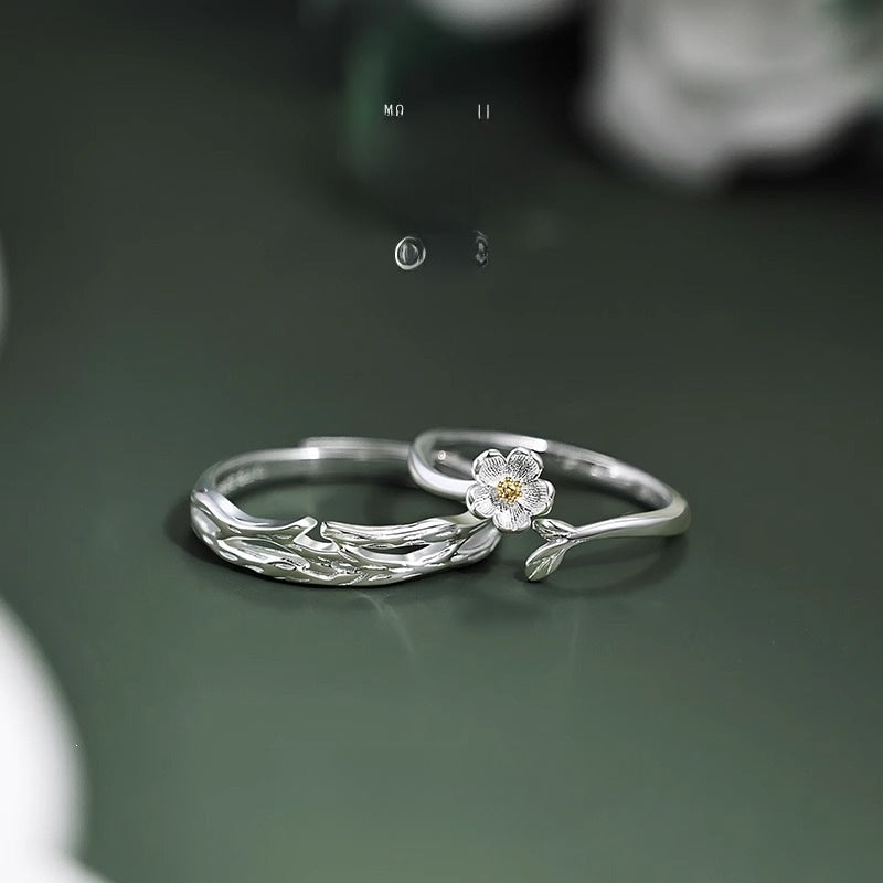 Novelty Flowers Rings For Couples In Electroplated Copper, 1 Pair