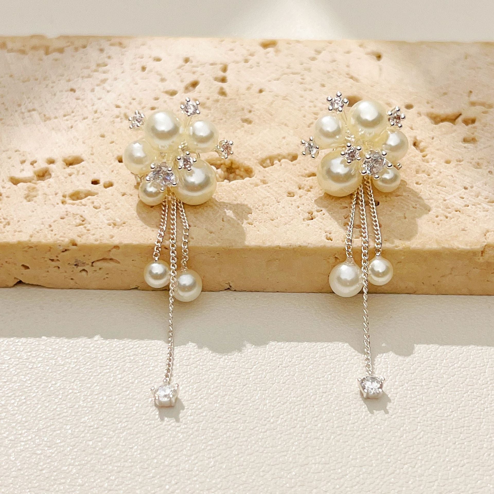 Gold Tassel Earrings For Women With Imitation Pearl Drop Design