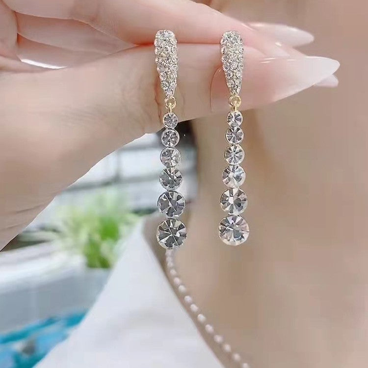 Gold Tassel Earrings For Women Featuring Alloy Craft And Copper Ear Pins With Zircon Inlay