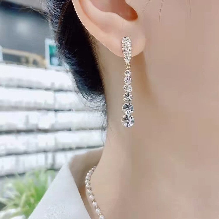 Gold Tassel Earrings For Women Featuring Alloy Craft And Copper Ear Pins With Zircon Inlay