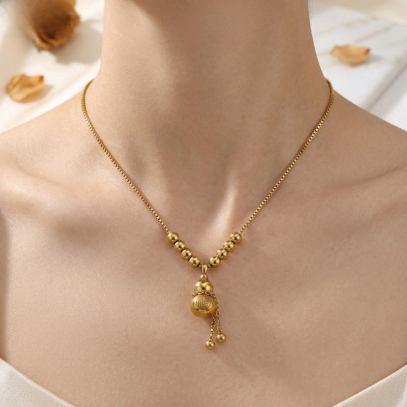 Gourd Necklace For Women With 18K Real Gold Plated 304 Stainless Steel Featuring Tassel And Box Chain