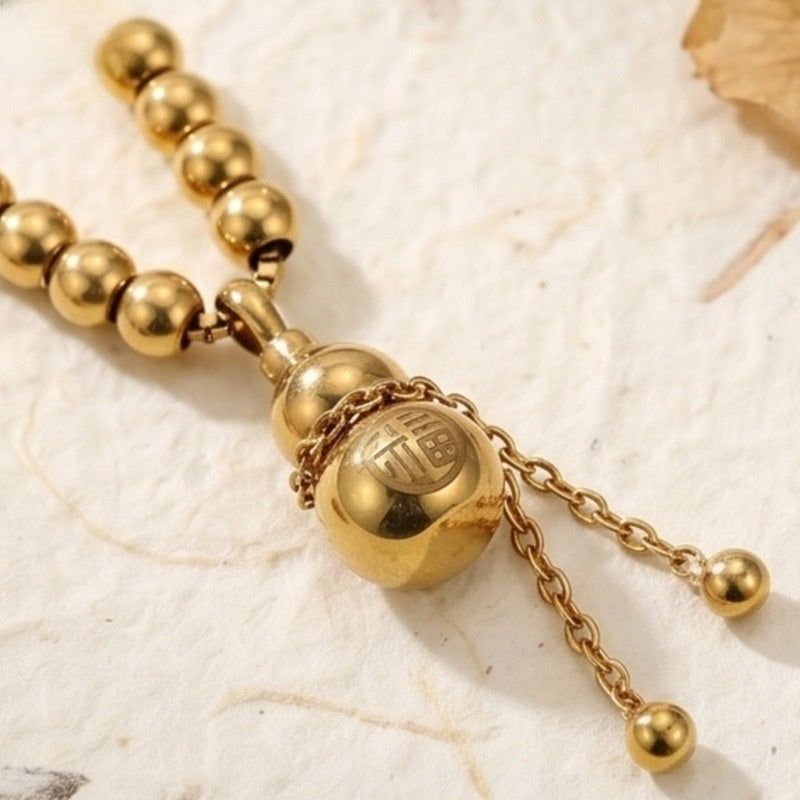 Gourd Necklace For Women With 18K Real Gold Plated 304 Stainless Steel Featuring Tassel And Box Chain