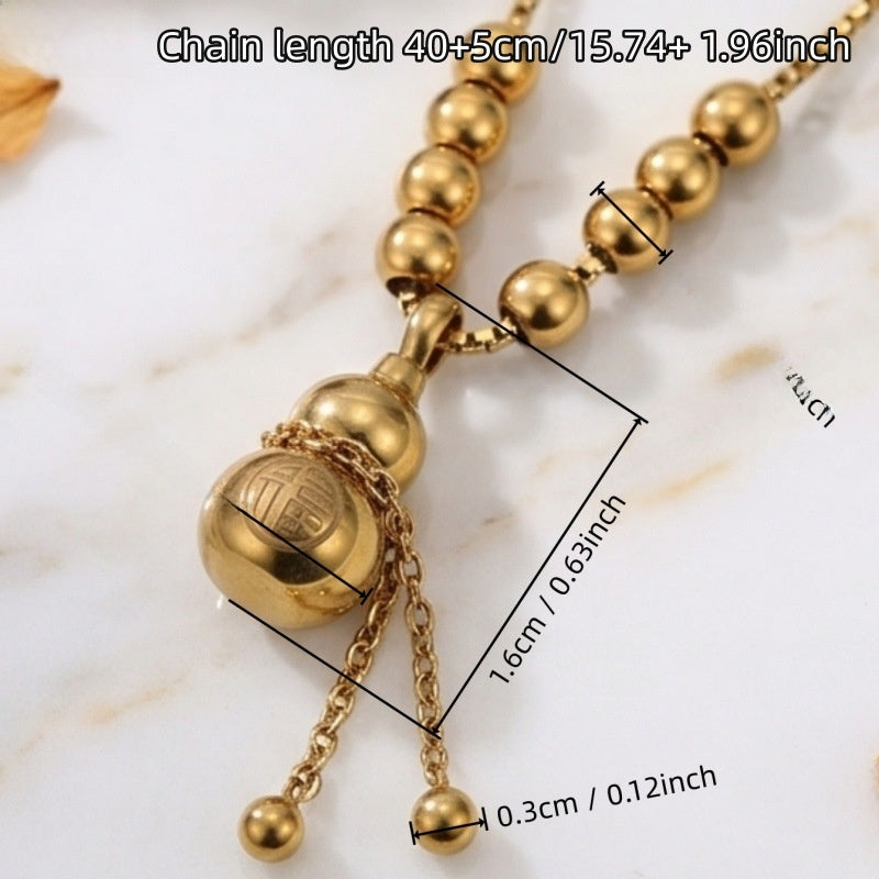 Gourd Necklace For Women With 18K Real Gold Plated 304 Stainless Steel Featuring Tassel And Box Chain