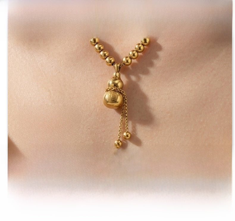 Gourd Necklace For Women With 18K Real Gold Plated 304 Stainless Steel Featuring Tassel And Box Chain