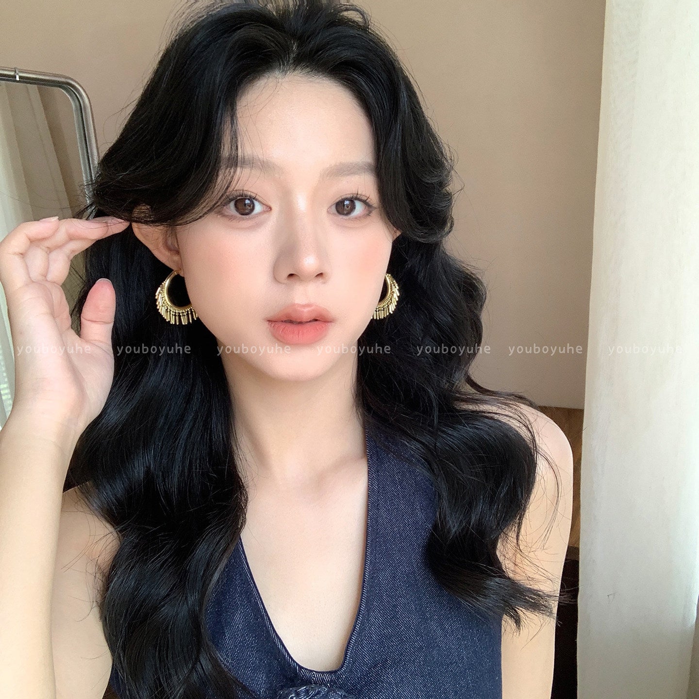 Ethnic Style Gold Tassel Earrings For Women With Copper Studs, Metal Craft