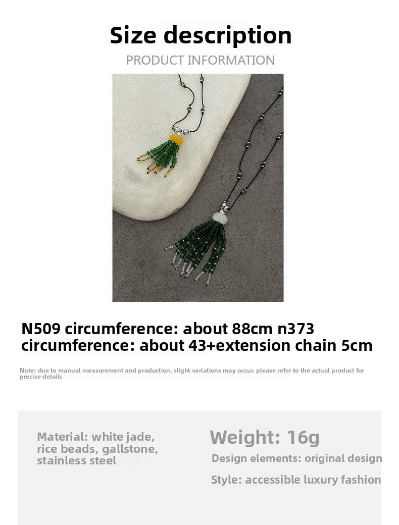 Ethnic Style Tassel Necklace For Women With Handmade Chain Featuring Green Seed Bead Beading