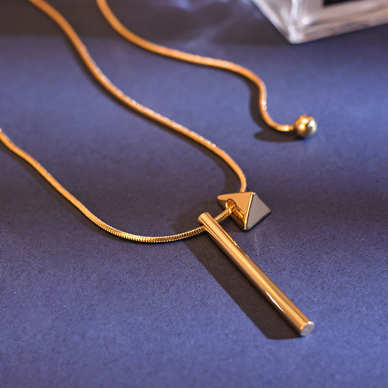 Geometric Silver Sweater Chain Necklace For Women In Copper With Electroplated Finish Featuring Slider Chain