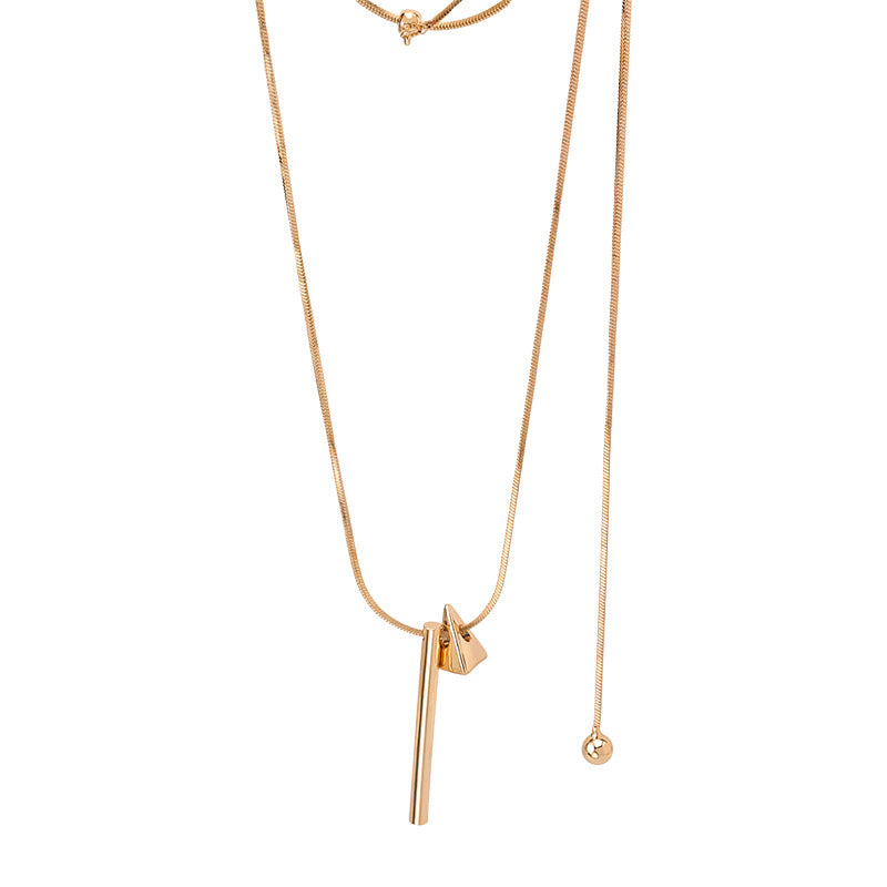 Geometric Silver Sweater Chain Necklace For Women In Copper With Electroplated Finish Featuring Slider Chain