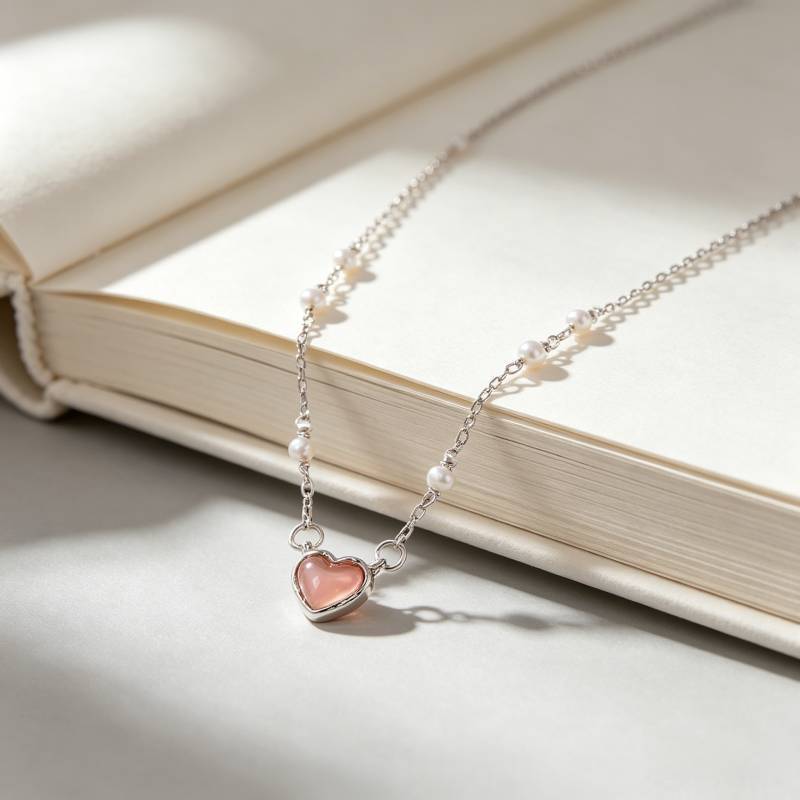 Heart Shape Necklace For Women In Natural Pink Featuring Waterproof Non Tarnish Copper Pendant With Electroplated Craft