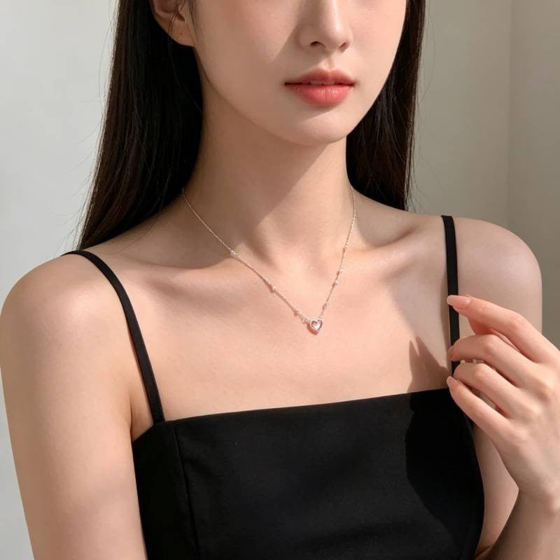 Heart Shape Necklace For Women In Natural Pink Featuring Waterproof Non Tarnish Copper Pendant With Electroplated Craft