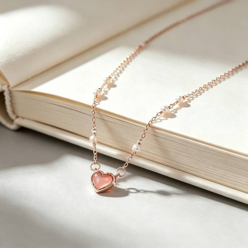 Heart Shape Necklace For Women In Natural Pink Featuring Waterproof Non Tarnish Copper Pendant With Electroplated Craft