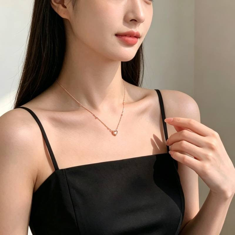 Heart Shape Necklace For Women In Natural Pink Featuring Waterproof Non Tarnish Copper Pendant With Electroplated Craft
