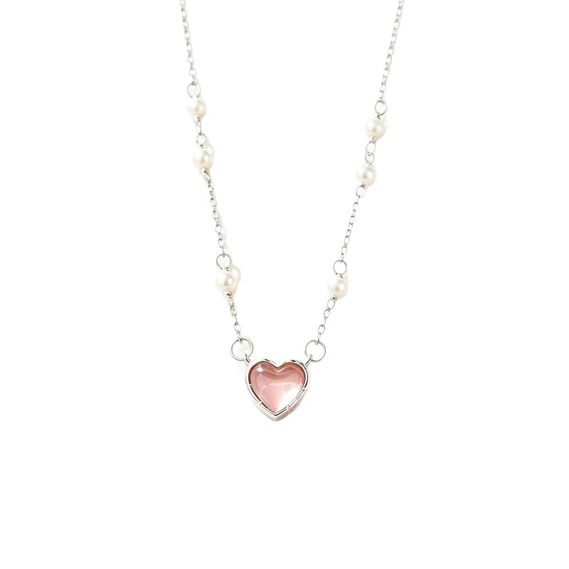 Heart Shape Necklace For Women In Natural Pink Featuring Waterproof Non Tarnish Copper Pendant With Electroplated Craft
