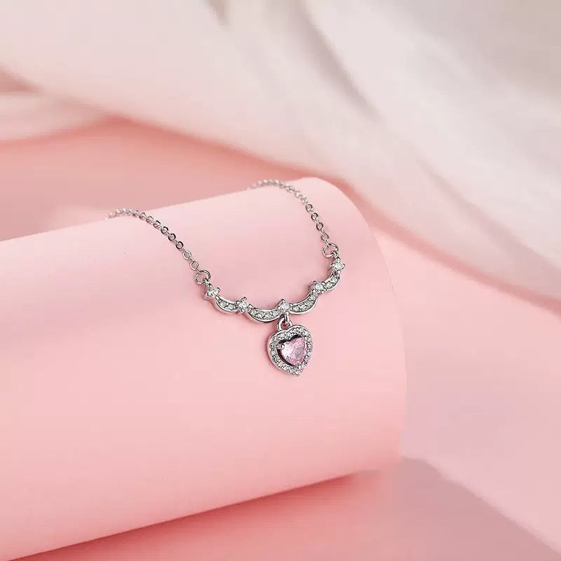 Heart Shape Necklace For Women In Copper With Rhinestones Pendant And Electroplated Cable Chain
