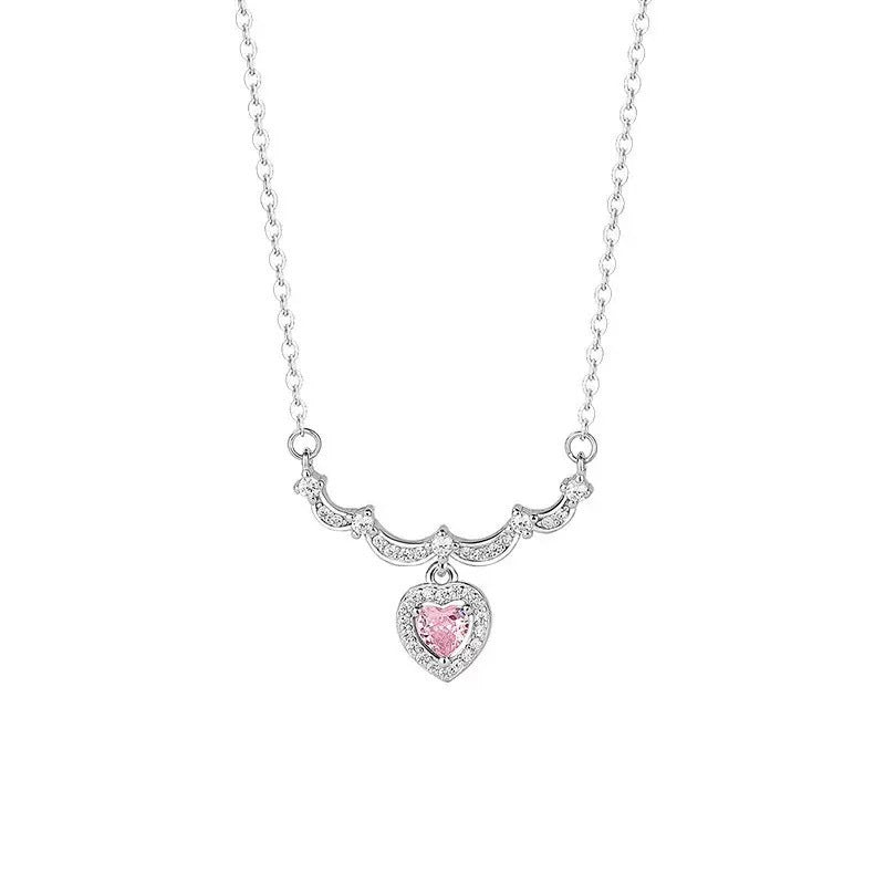 Heart Shape Necklace For Women In Copper With Rhinestones Pendant And Electroplated Cable Chain