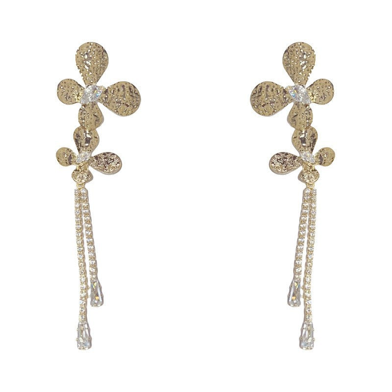 Butterfly Tassel Drop Earrings For Women In Copper With Real Gold Plated And Rhinestone Inlay
