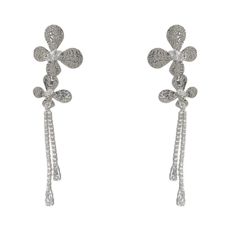 Butterfly Tassel Drop Earrings For Women In Copper With Real Gold Plated And Rhinestone Inlay