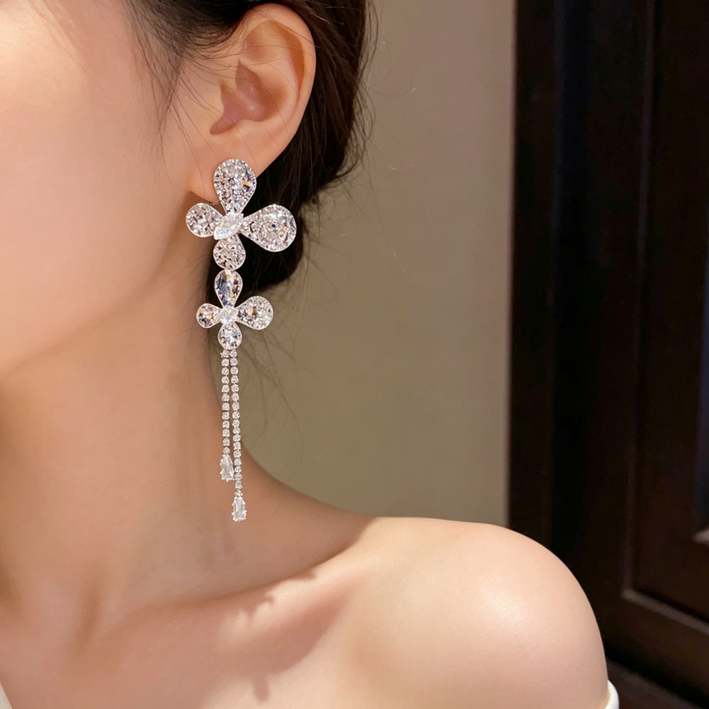Butterfly Tassel Drop Earrings For Women In Copper With Real Gold Plated And Rhinestone Inlay