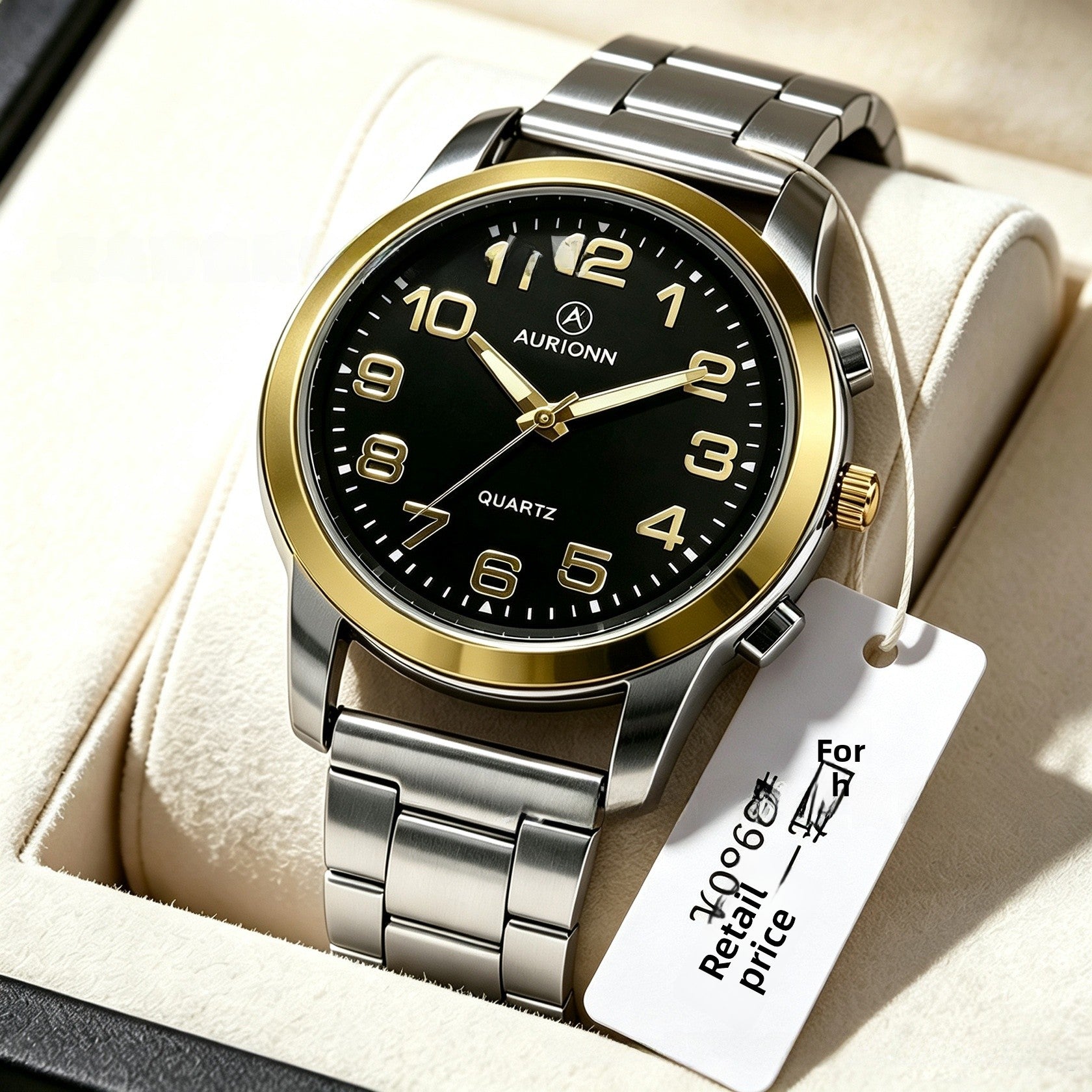 Men's Quartz Watch With Round Dial Featuring Ordinary Glass Mirror And Alloy Strap With Single Folding Buckle