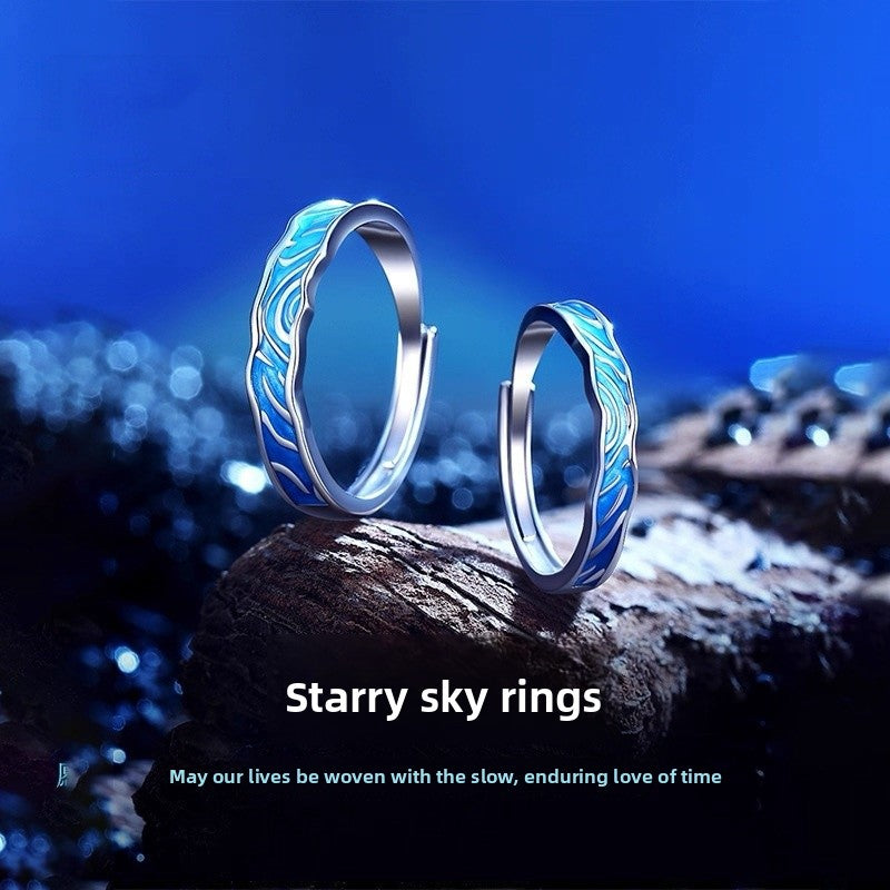 Luminous Copper Star Open Rings For Couples, 1 Pair, Featuring Unique Glow-in-the-Dark Design