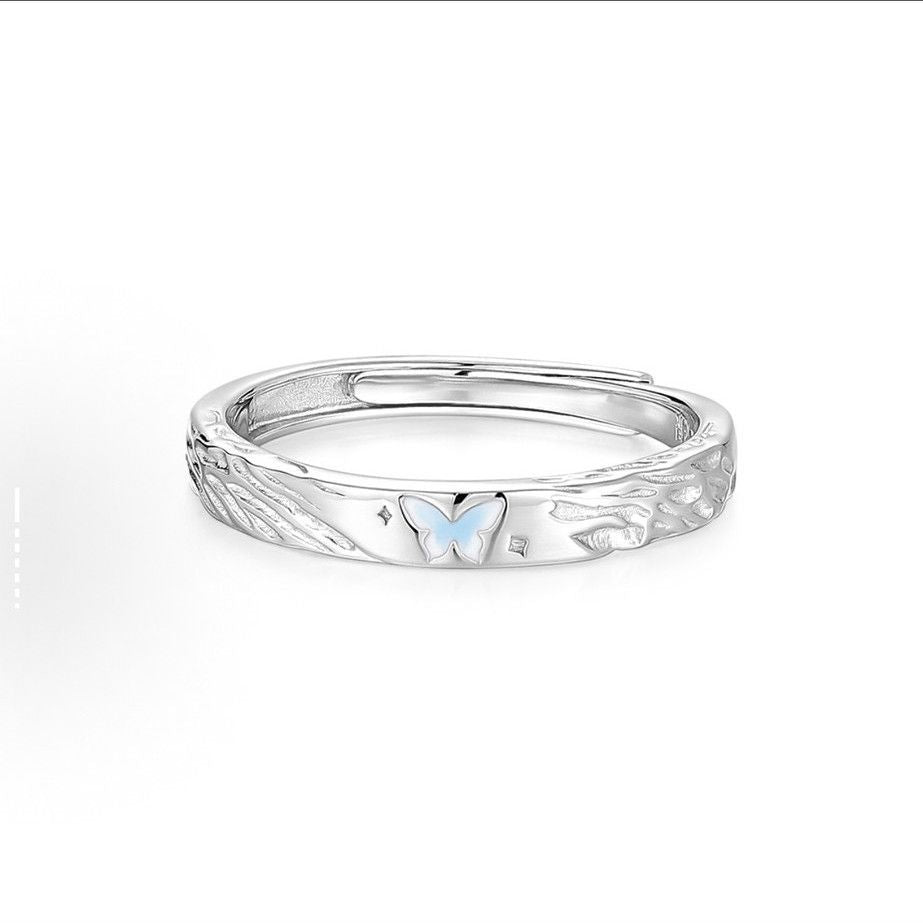 Sweet Couple Butterfly Open Rings In Luminous Copper With Electroplated Gold Plating Process