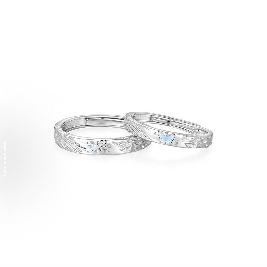 Sweet Couple Butterfly Open Rings In Luminous Copper With Electroplated Gold Plating Process