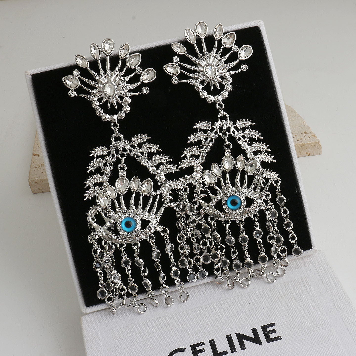 Exaggerated Tassel Earrings For Grain Pattern Featuring Gold Alloy With Crystal Inlay