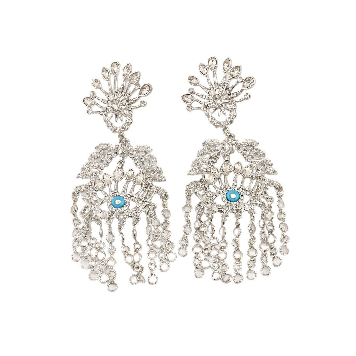 Exaggerated Tassel Earrings For Grain Pattern Featuring Gold Alloy With Crystal Inlay