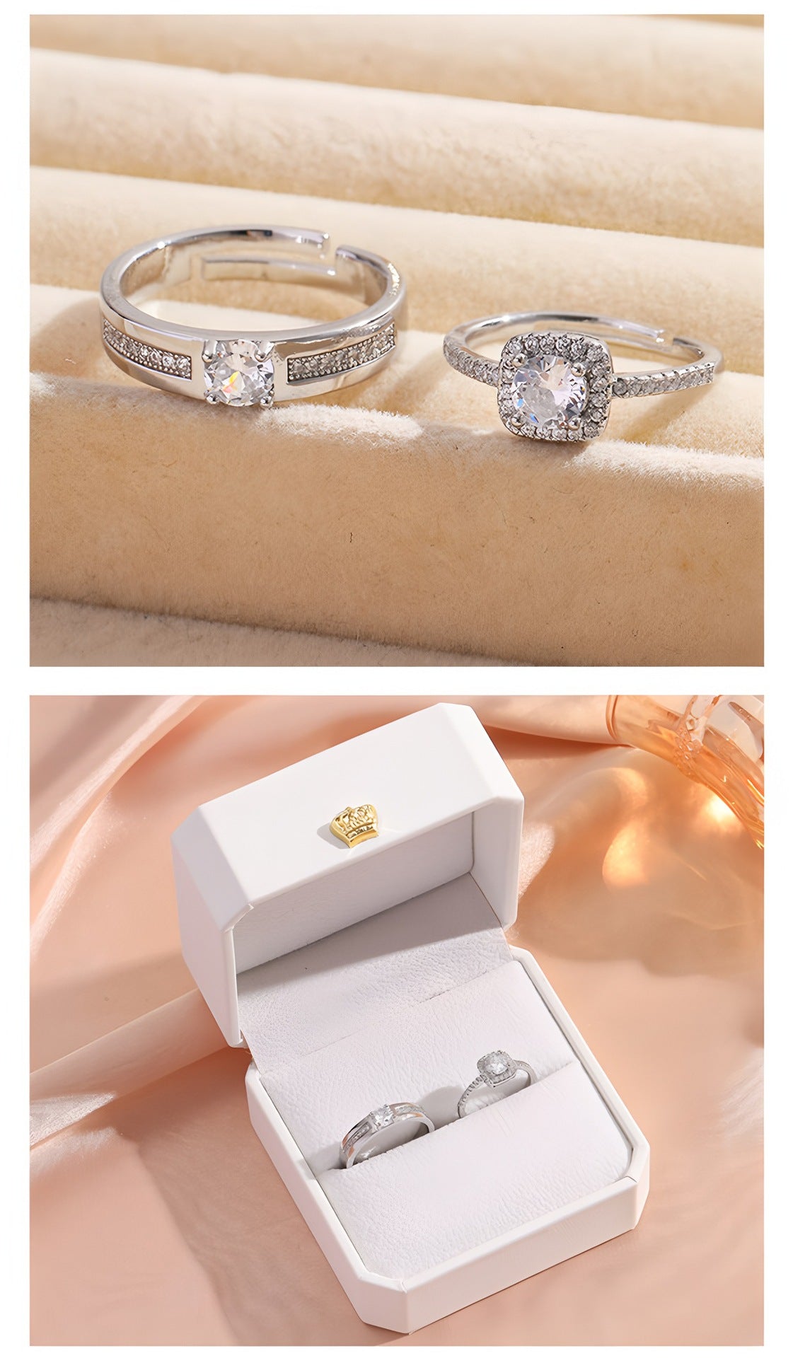Geometric Open Rings For Couples In Electroplated Copper, 1 Pair, Perfect Valentine's Day Gift
