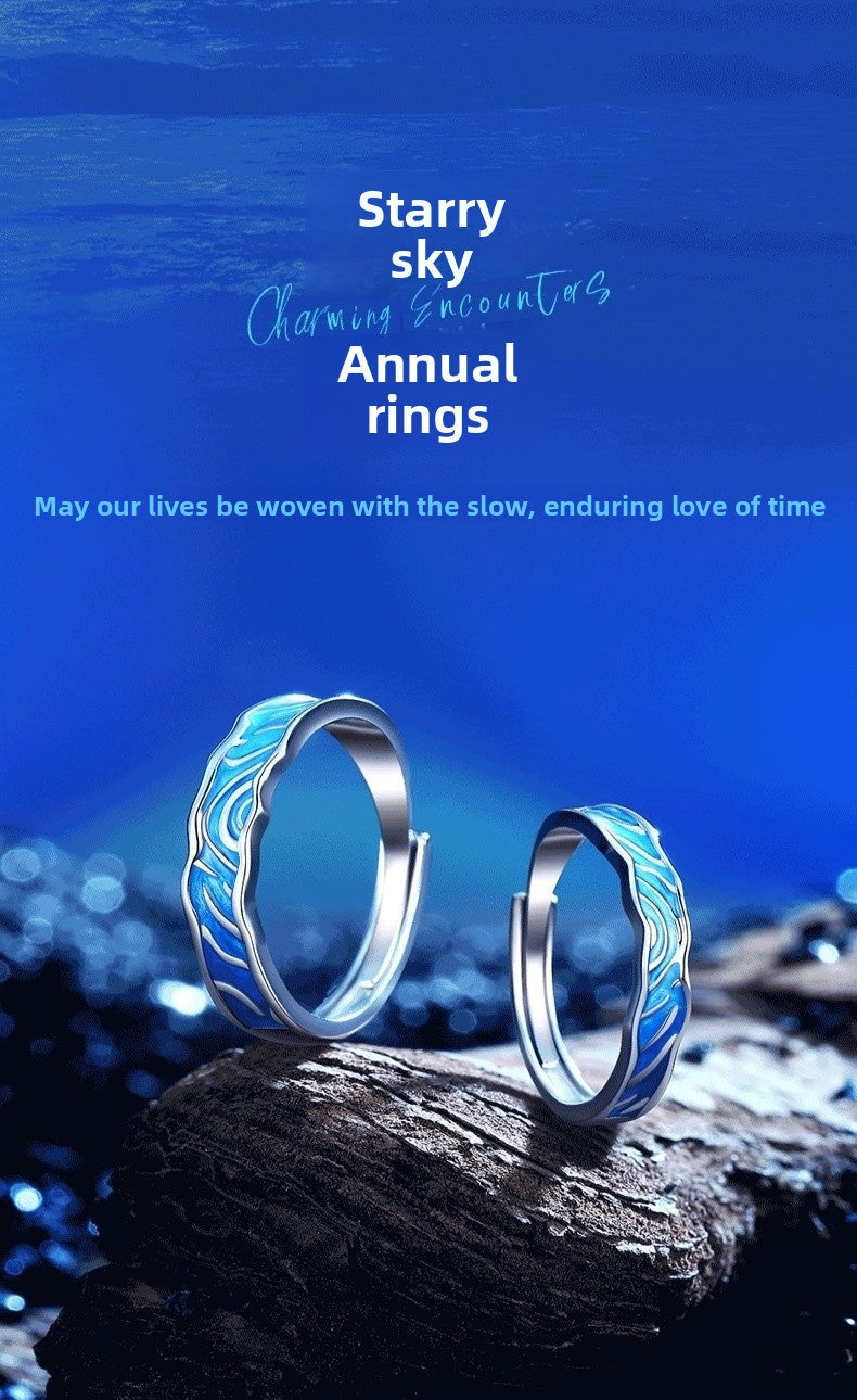 Luminous Copper Star Open Rings For Couples, 1 Pair, Featuring Unique Glow-in-the-Dark Design
