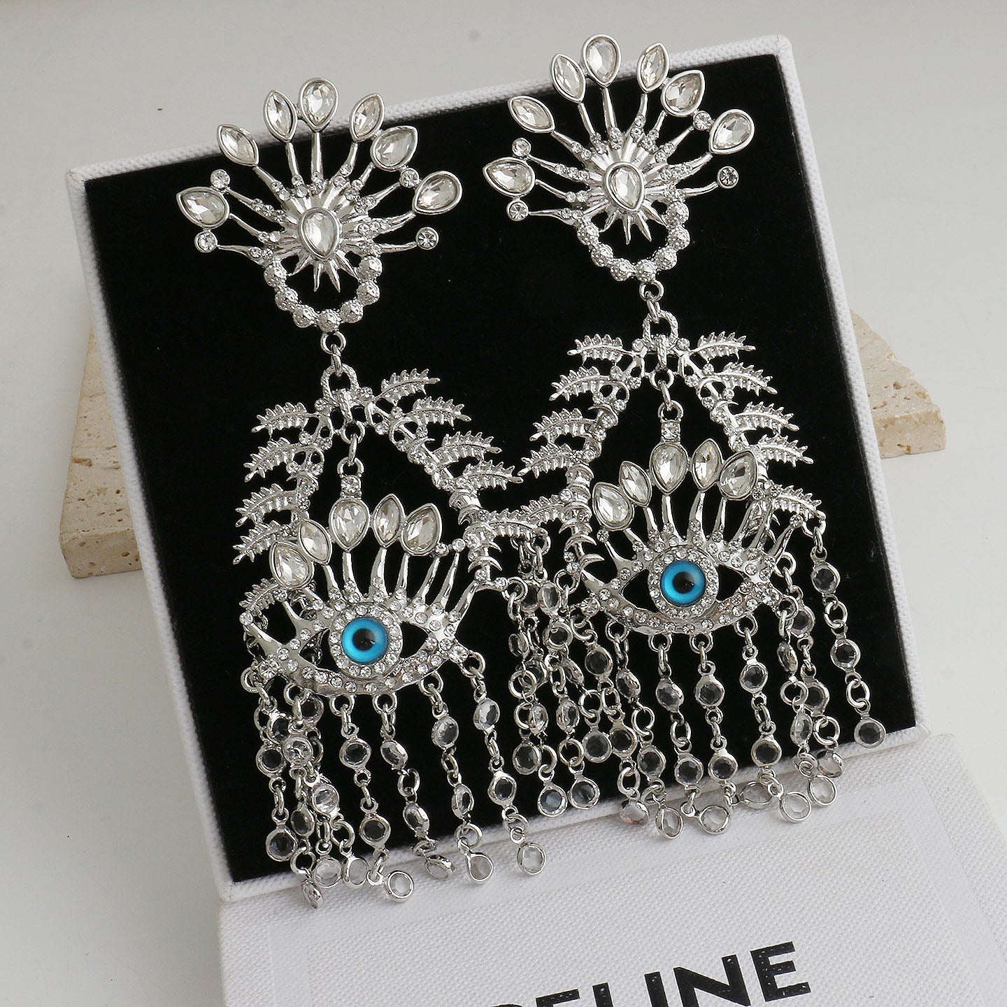 Exaggerated Tassel Earrings For Grain Pattern Featuring Gold Alloy With Crystal Inlay