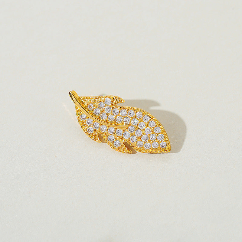 Leaf Jewelry Buckle In Copper With 18K Real Gold Plated Electroplated Finish Featuring Zircon Inlay, Gold Jewelry Accessory