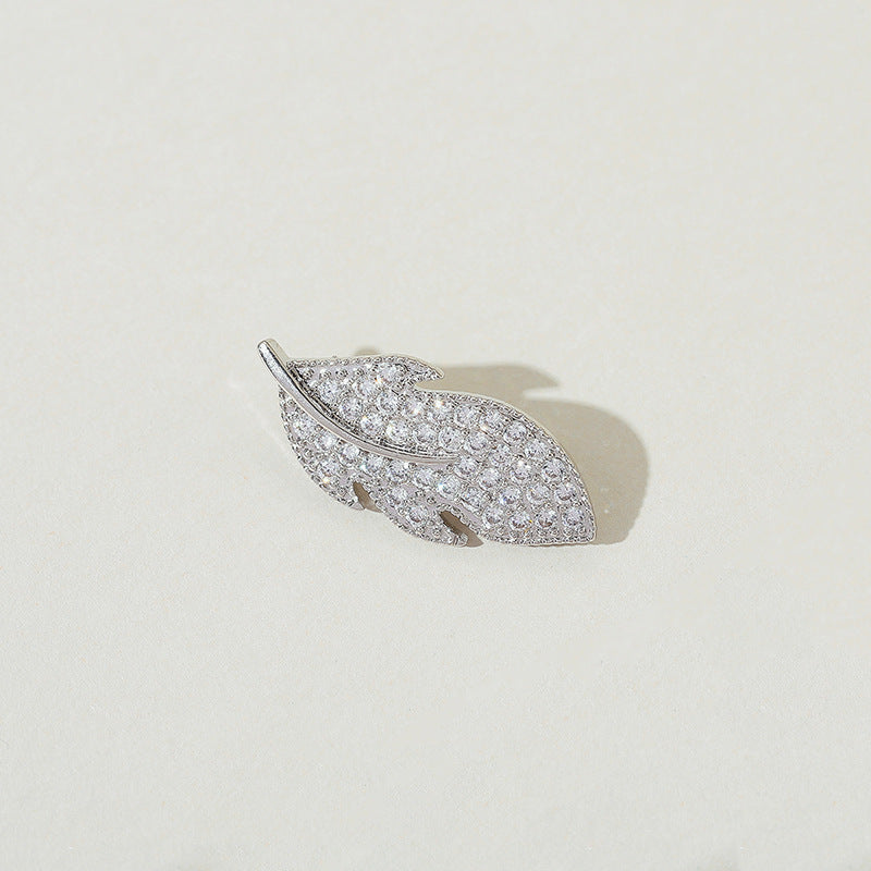 Leaf Jewelry Buckle In Copper With 18K Real Gold Plated Electroplated Finish Featuring Zircon Inlay, Gold Jewelry Accessory