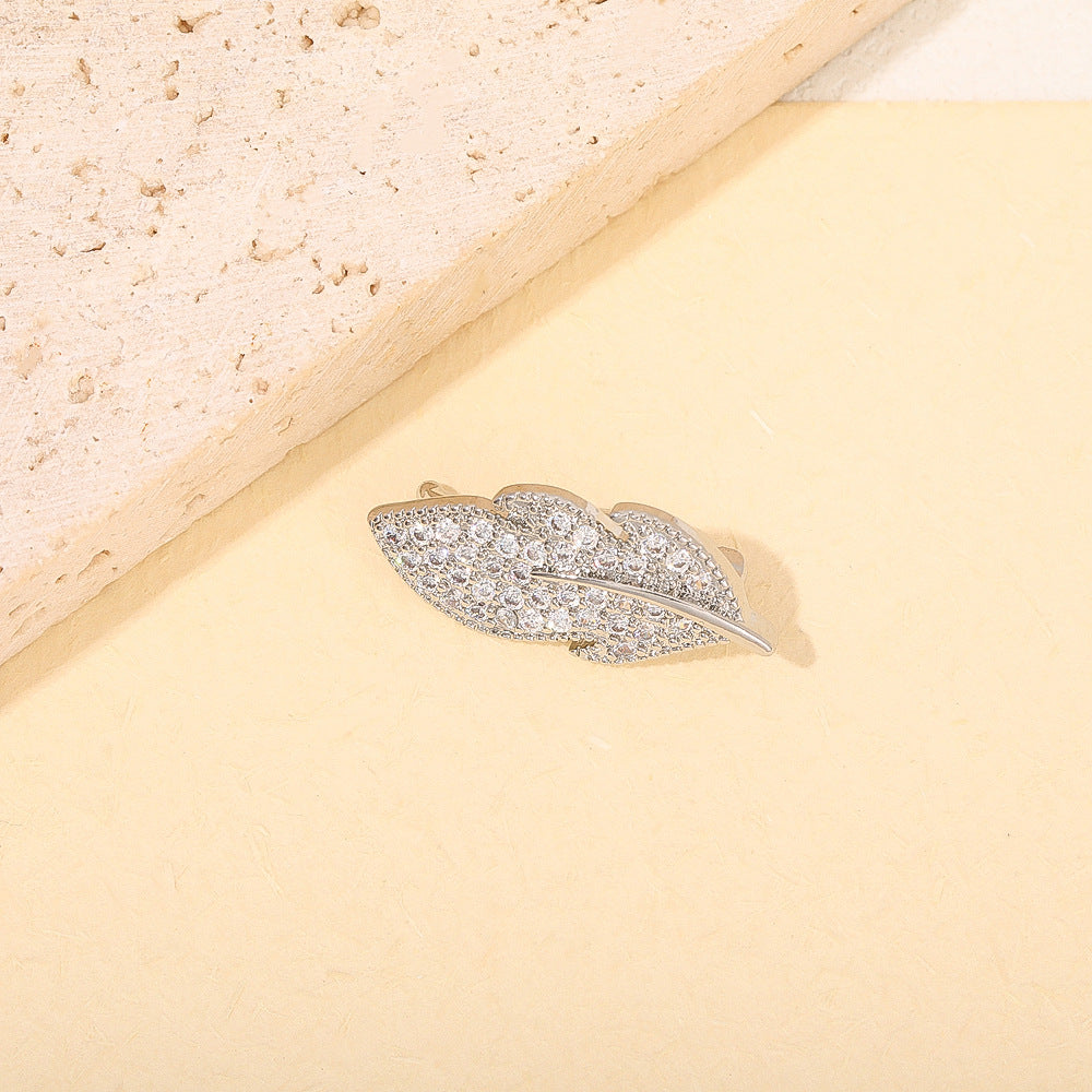 Leaf Jewelry Buckle In Copper With 18K Real Gold Plated Electroplated Finish Featuring Zircon Inlay, Gold Jewelry Accessory
